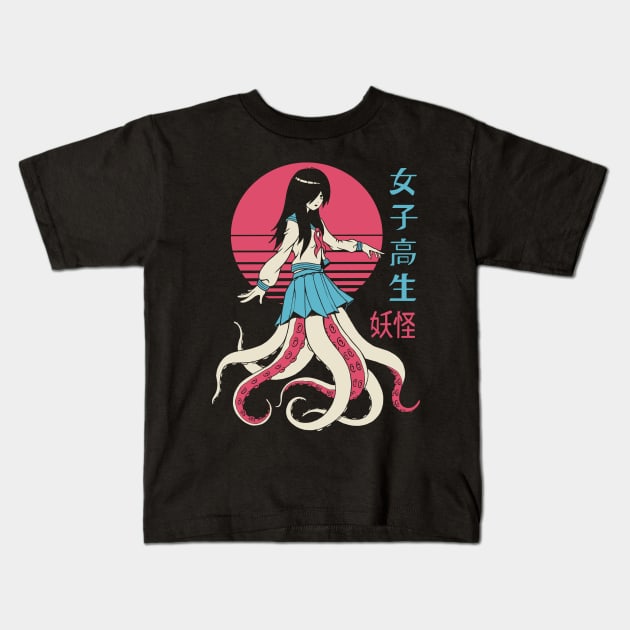 Yokai School Girl Kids T-Shirt by Vincent Trinidad Art